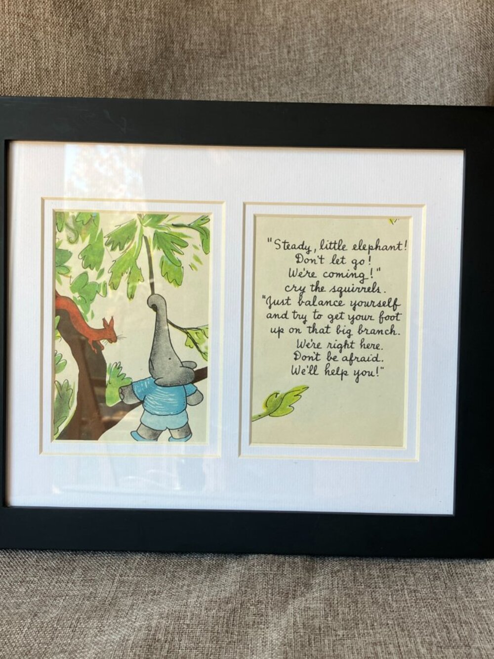 Babar, Original 1938 Ephemera, by Jean De Brunhoff , 9.5inx 11in Framed & Matted